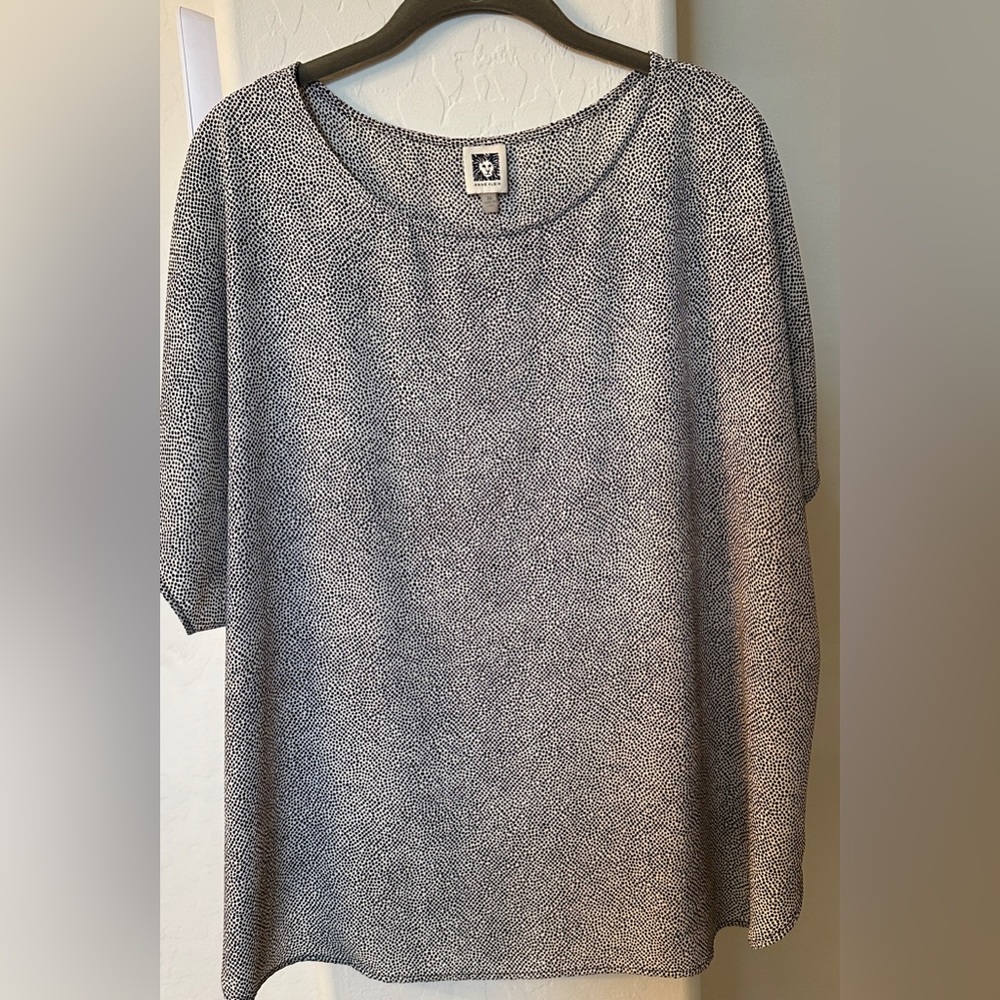 Plus Size Black/Cream Polk-a-dot Anne Klein top